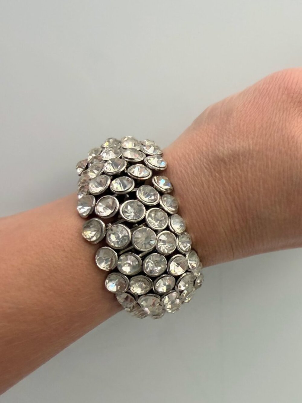 Clear Silver Rhinestone Stretch Bracelet Crystal Pageant Prom Drag Jewelry